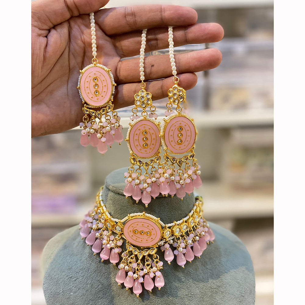 Hira Collections Sparkling Pota and Kundan Stone Necklace Set