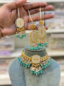 Hira Collections Sparkling Pota and Kundan Stone Necklace Set