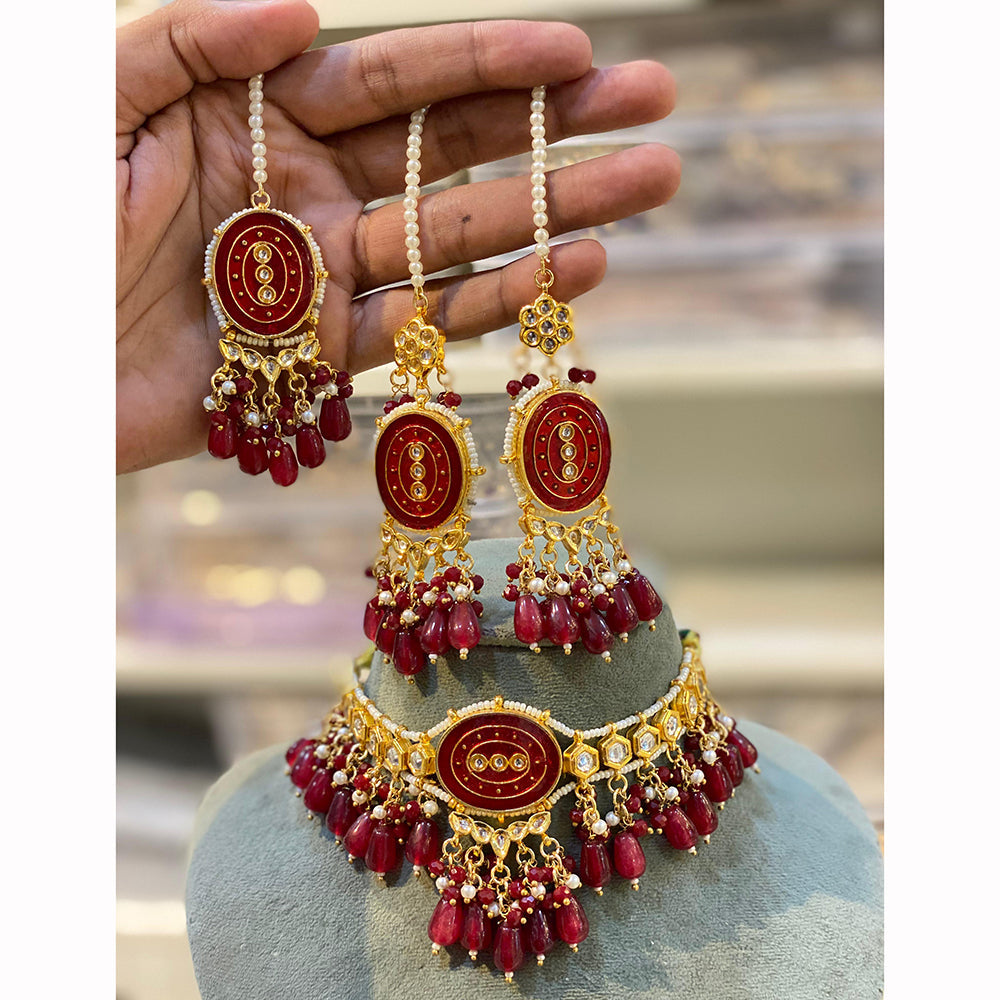 Hira Collections Sparkling Pota and Kundan Stone Necklace Set