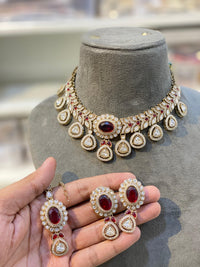 Hira Collections Sparkling Pota and Kundan Stone Necklace Set