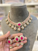 Hira Collections Sparkling Pota and Kundan Stone Necklace Set