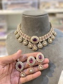 Hira Collections Sparkling Pota and Kundan Stone Necklace Set