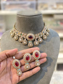 Hira Collections Sparkling Pota and Kundan Stone Necklace Set
