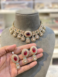 Hira Collections Sparkling Pota and Kundan Stone Necklace Set