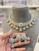 Hira Collections Sparkling Pota and Kundan Stone Necklace Set