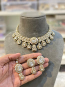 Hira Collections Sparkling Pota and Kundan Stone Necklace Set