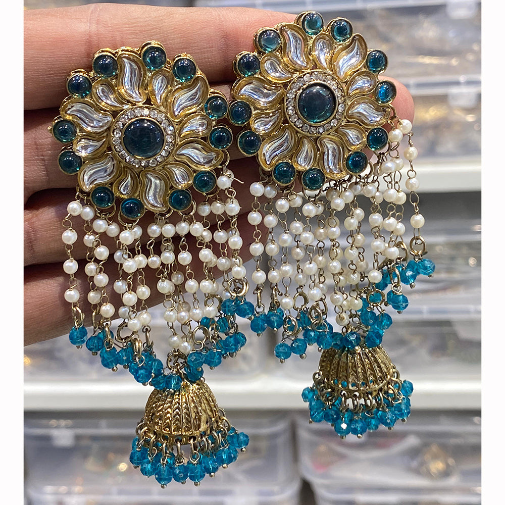 Hira Collections Royal Kundan And Beaded Jhumki Earrings