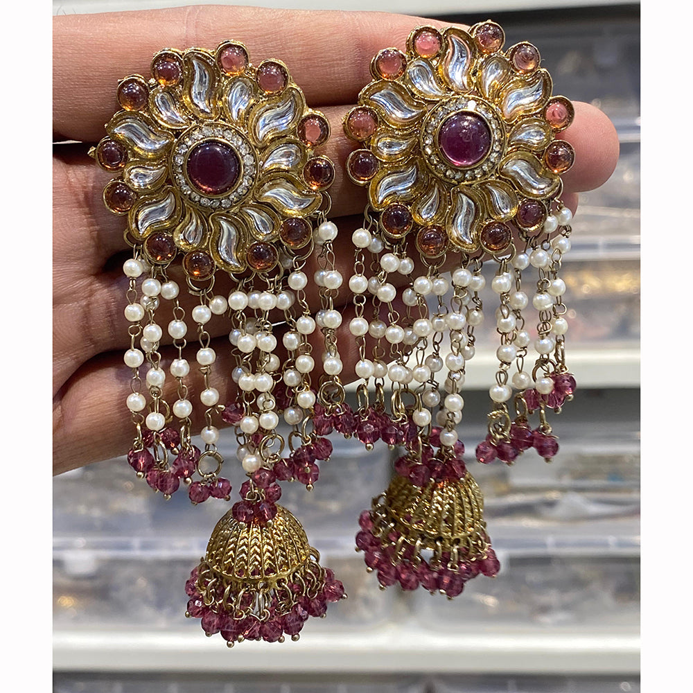 Hira Collections Royal Kundan And Beaded Jhumki Earrings