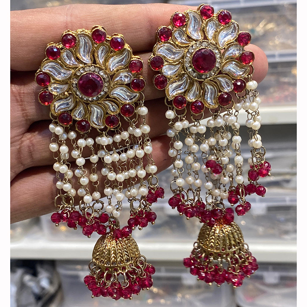Hira Collections Royal Kundan And Beaded Jhumki Earrings