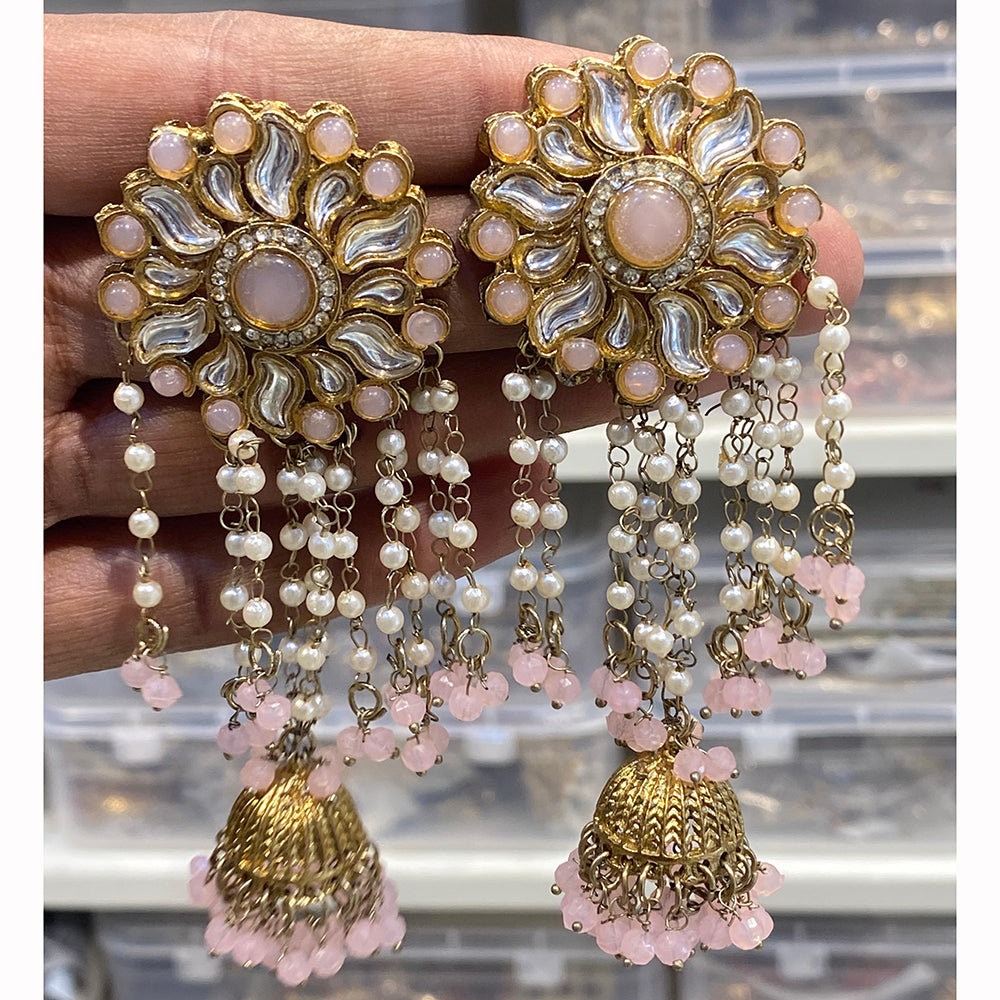 Hira Collections Royal Kundan And Beaded Jhumki Earrings