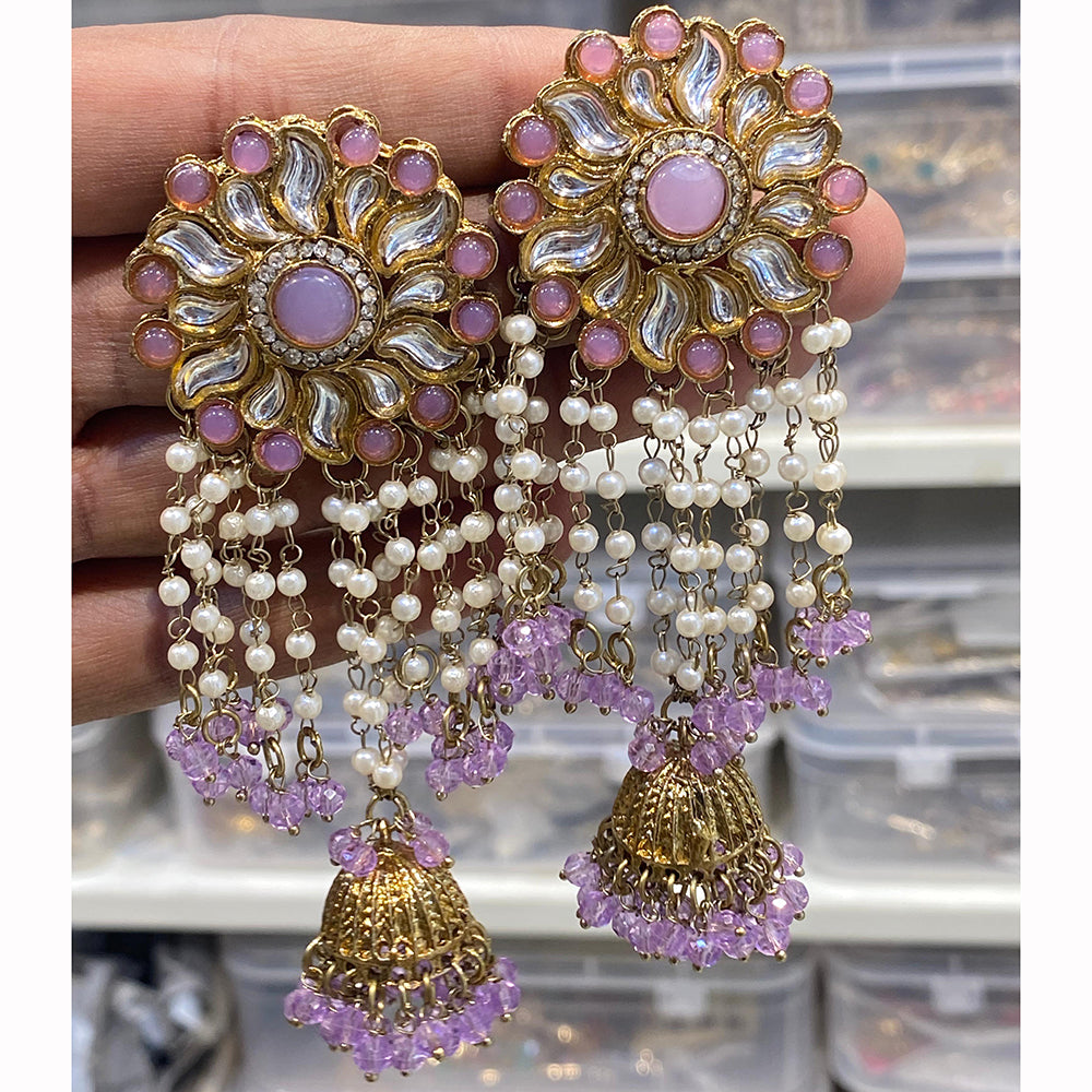 Hira Collections Royal Kundan And Beaded Jhumki Earrings