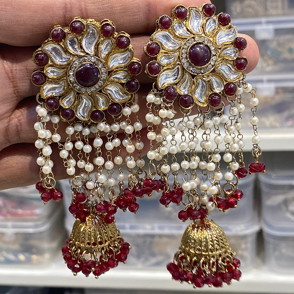 Hira Collections Royal Kundan And Beaded Jhumki Earrings