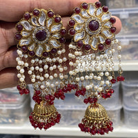 Hira Collections Royal Kundan And Beaded Jhumki Earrings