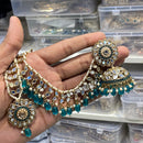 Hira Collections Designer Mirror And Beads Jhumki Earrings With Maang Tikka