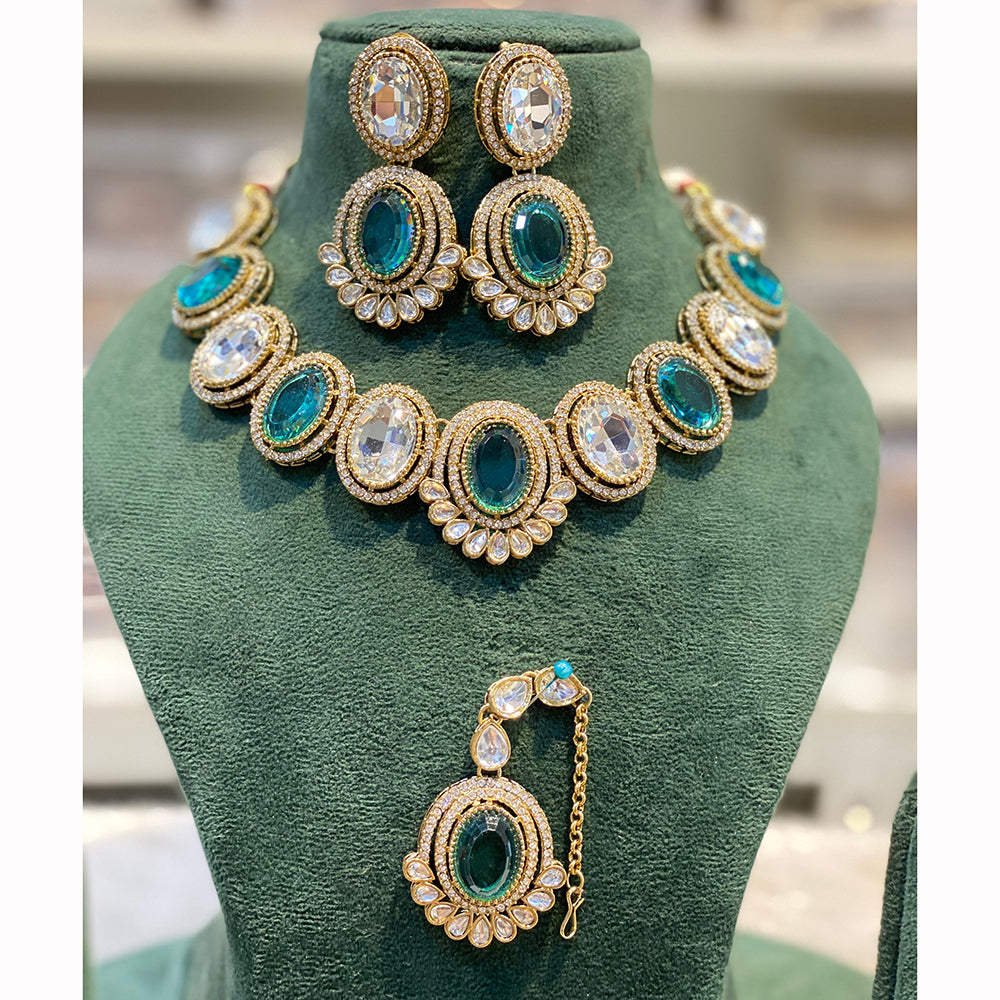 Hira Collections Sparkling Pota and Kundan Stone Necklace Set