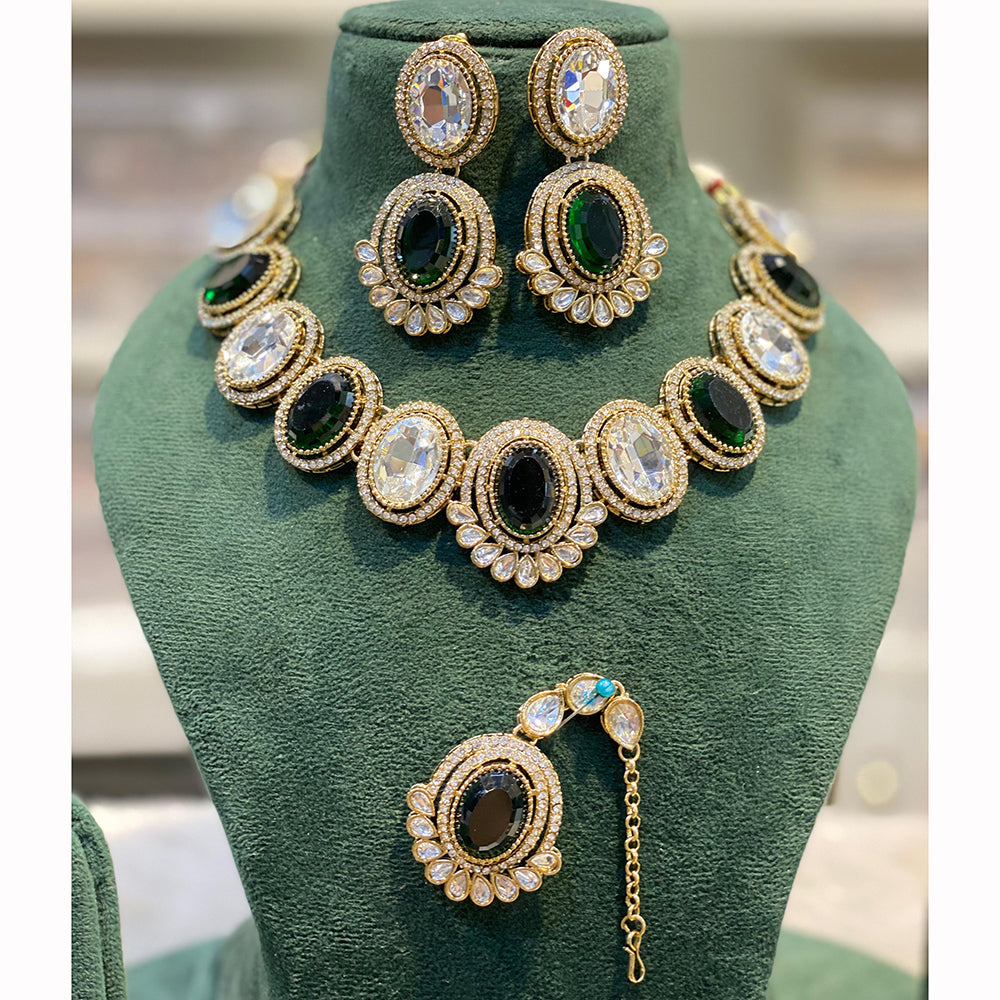 Hira Collections Sparkling Pota and Kundan Stone Necklace Set