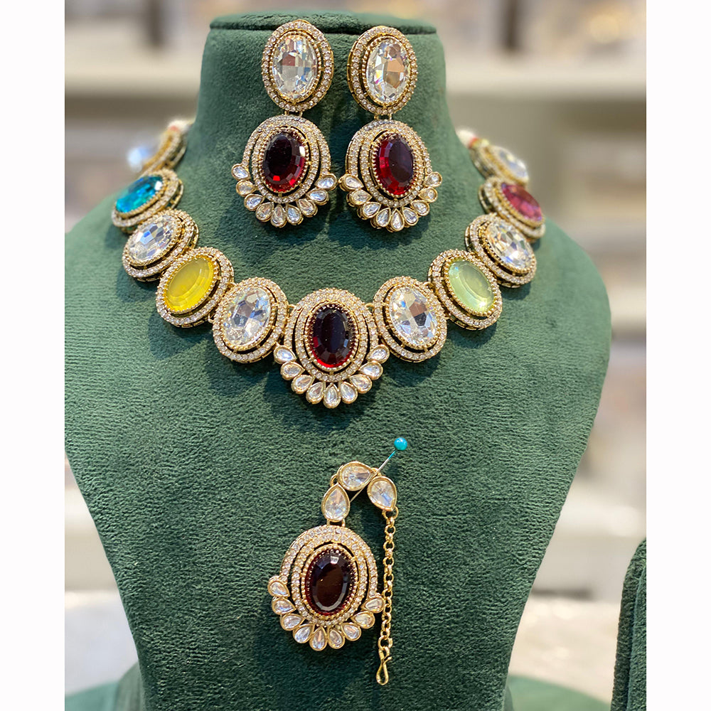 Hira Collections Sparkling Pota and Kundan Stone Necklace Set