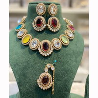 Hira Collections Sparkling Pota and Kundan Stone Necklace Set