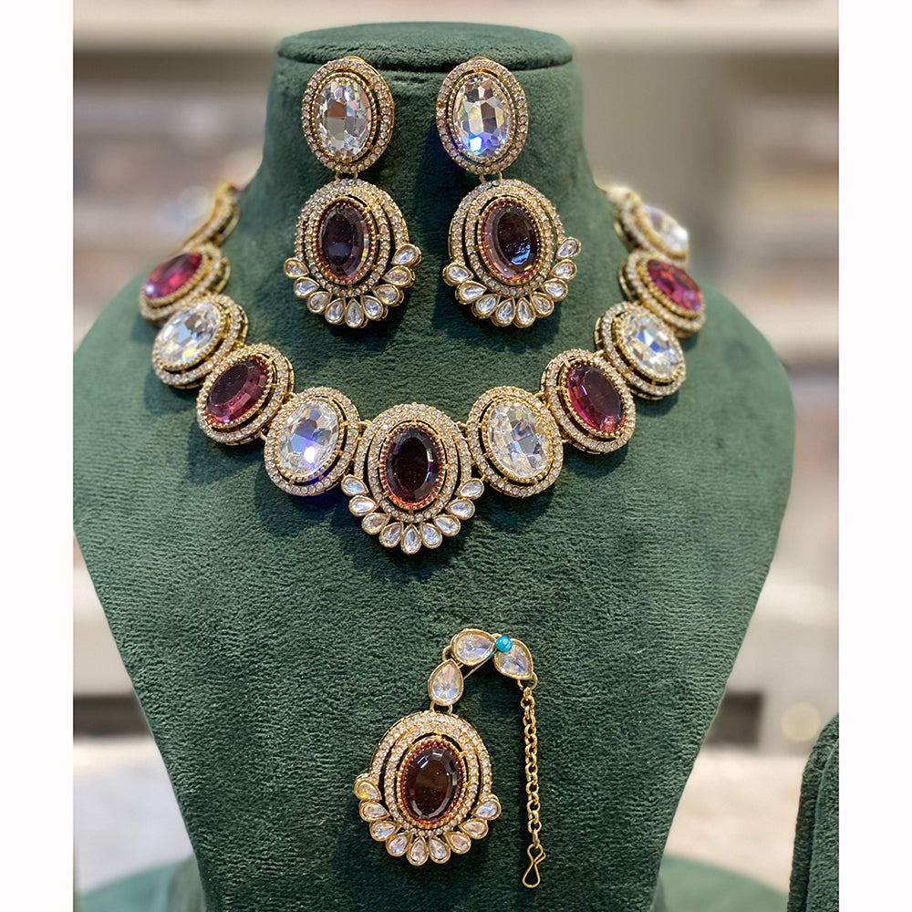 Hira Collections Sparkling Pota and Kundan Stone Necklace Set