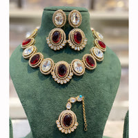 Hira Collections Sparkling Pota and Kundan Stone Necklace Set