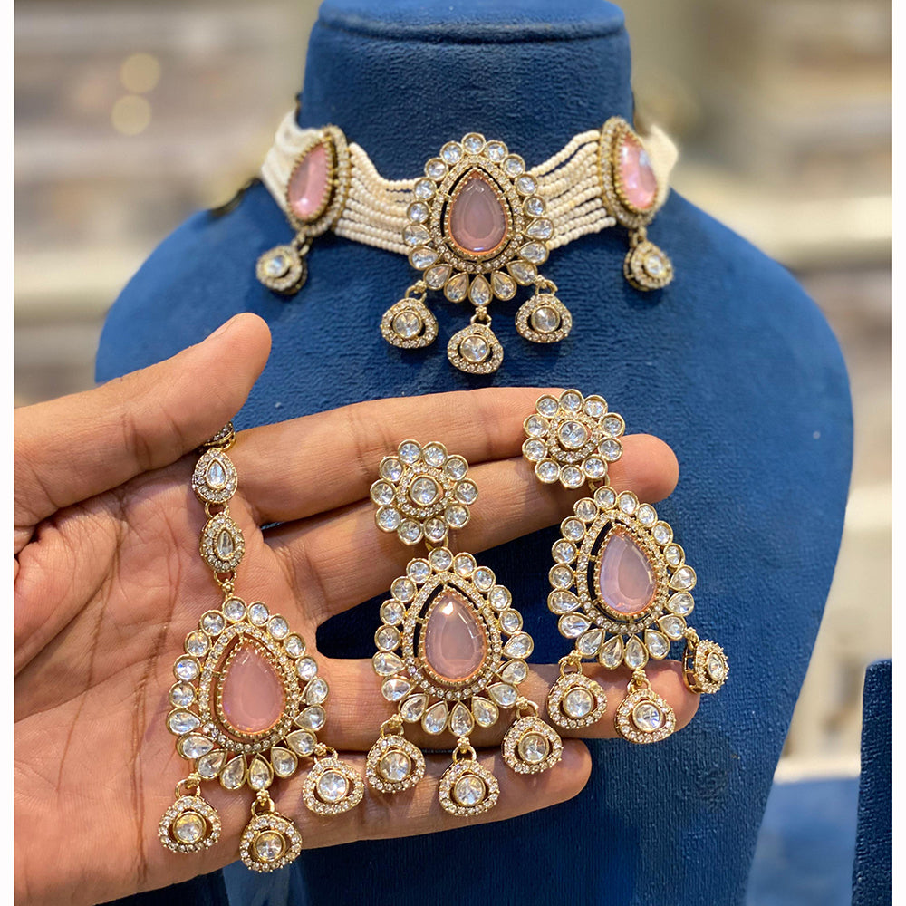 Hira Collections Sparkling Pota and Kundan Stone Necklace Set