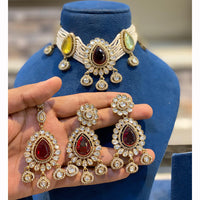 Hira Collections Sparkling Pota and Kundan Stone Necklace Set
