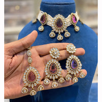 Hira Collections Sparkling Pota and Kundan Stone Necklace Set