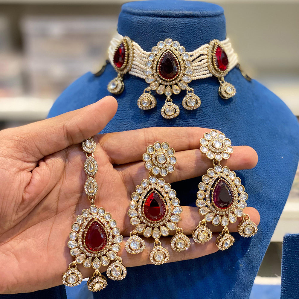 Hira Collections Sparkling Pota and Kundan Stone Necklace Set