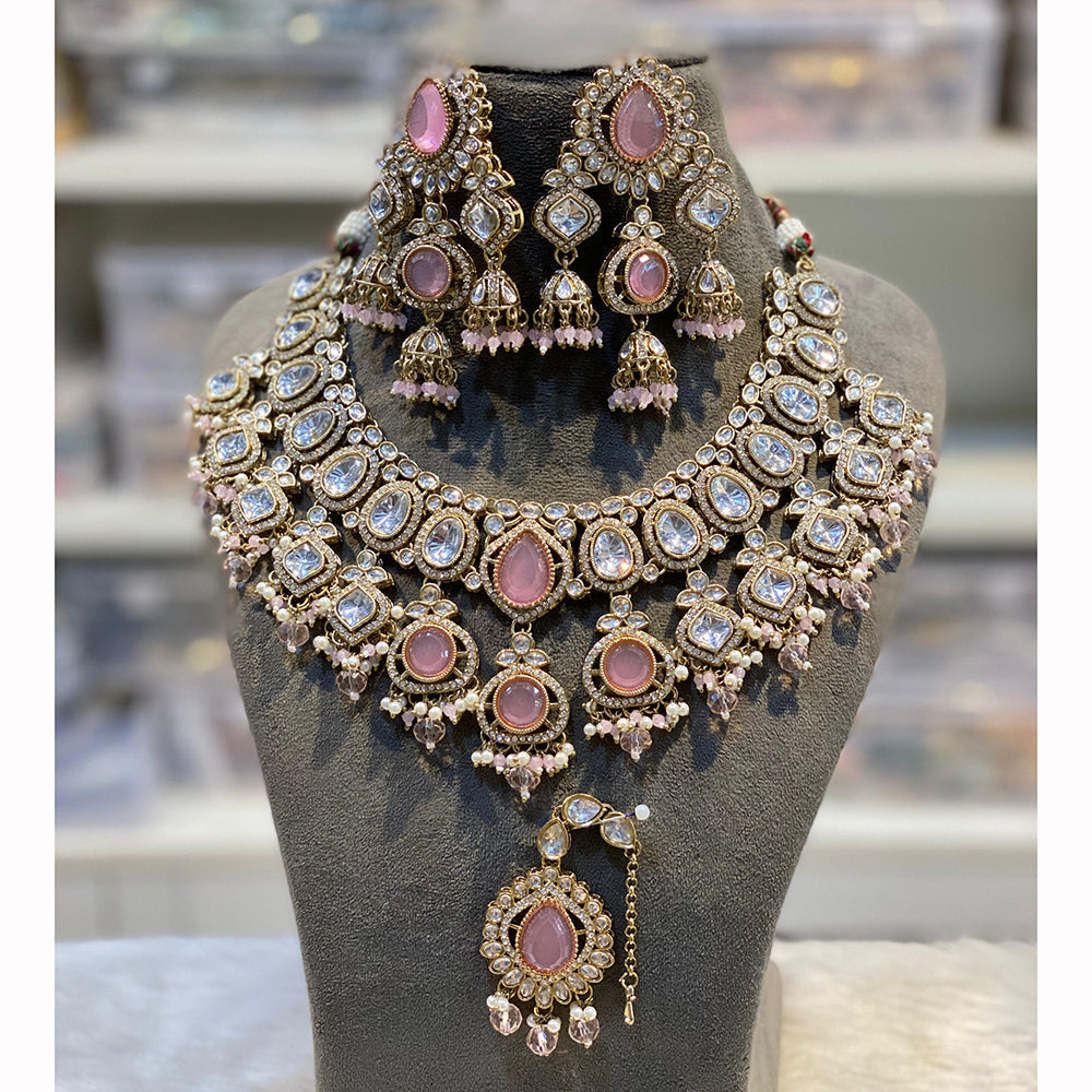 Hira Collections Sparkling Pota Kundan And Pearl Necklace Set