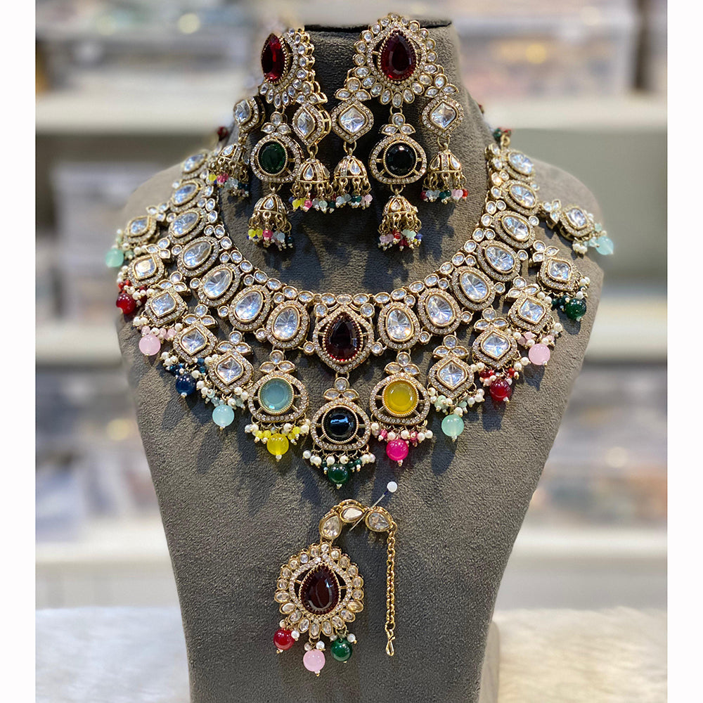 Hira Collections Sparkling Pota Kundan And Pearl Necklace Set