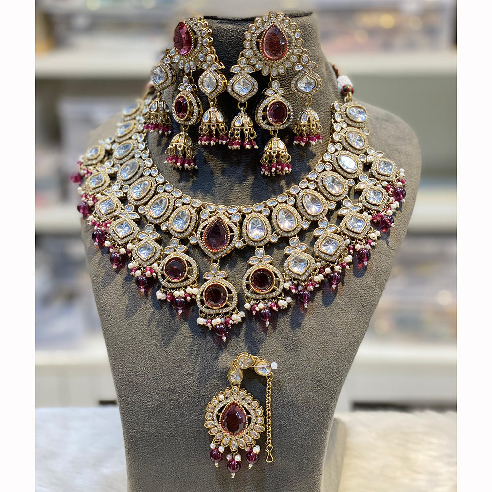 Hira Collections Sparkling Pota Kundan And Pearl Necklace Set