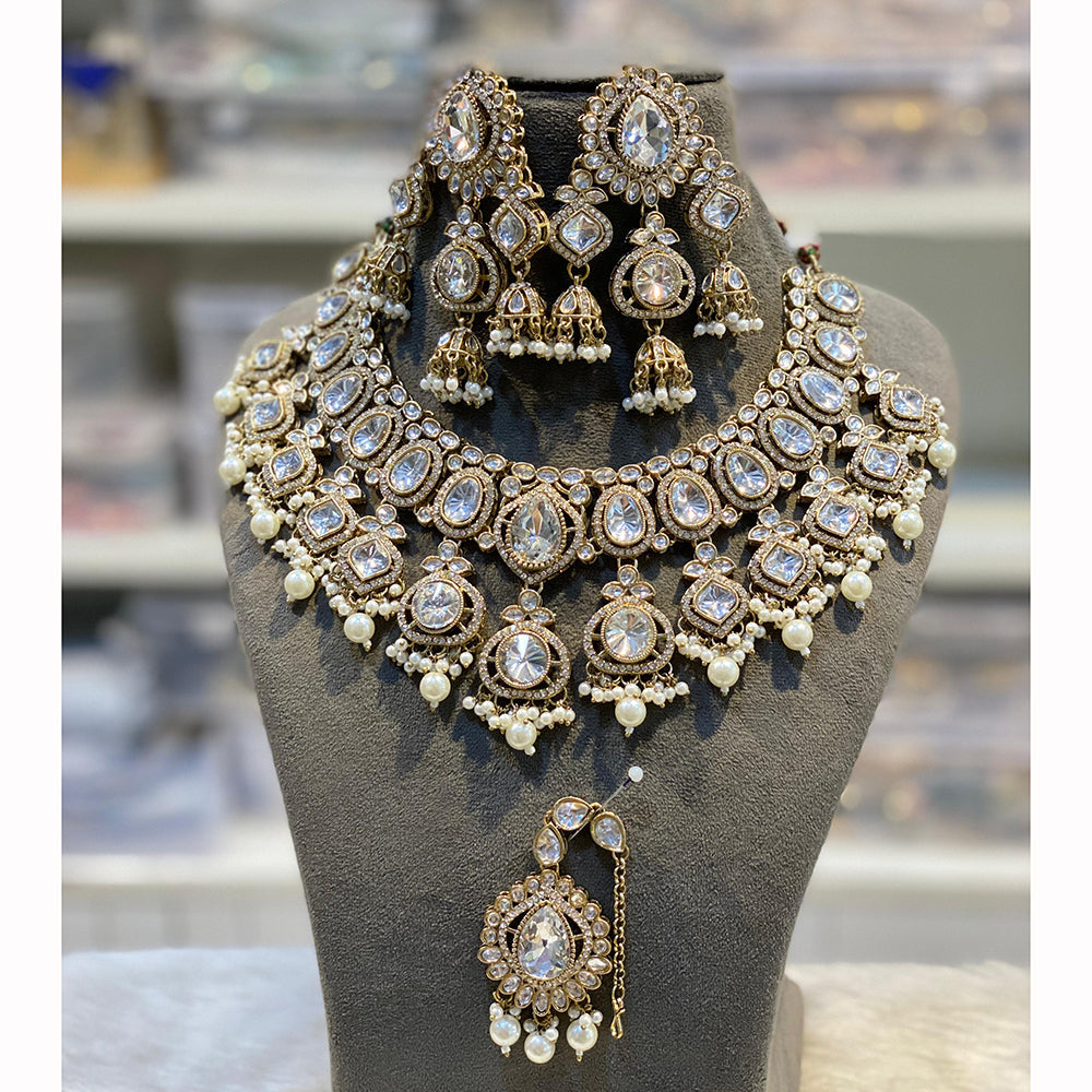Hira Collections Sparkling Pota Kundan And Pearl Necklace Set