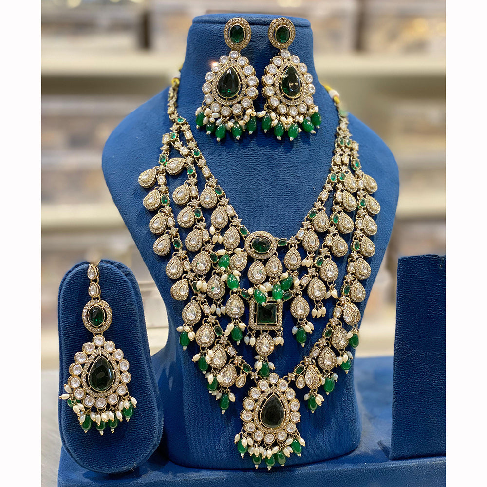 Hira Collections Sparkling Pota Kundan And Pearl Necklace Set