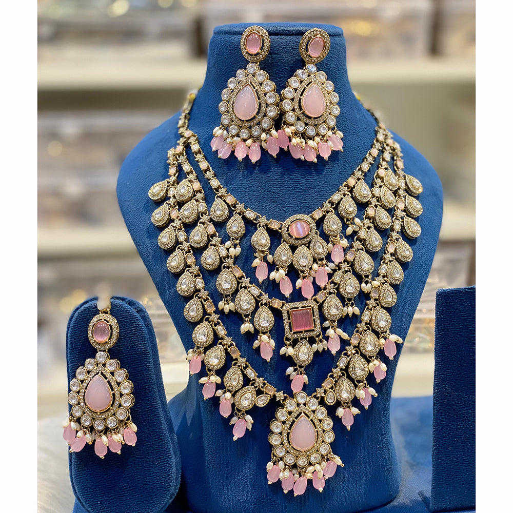Hira Collections Sparkling Pota Kundan And Pearl Necklace Set