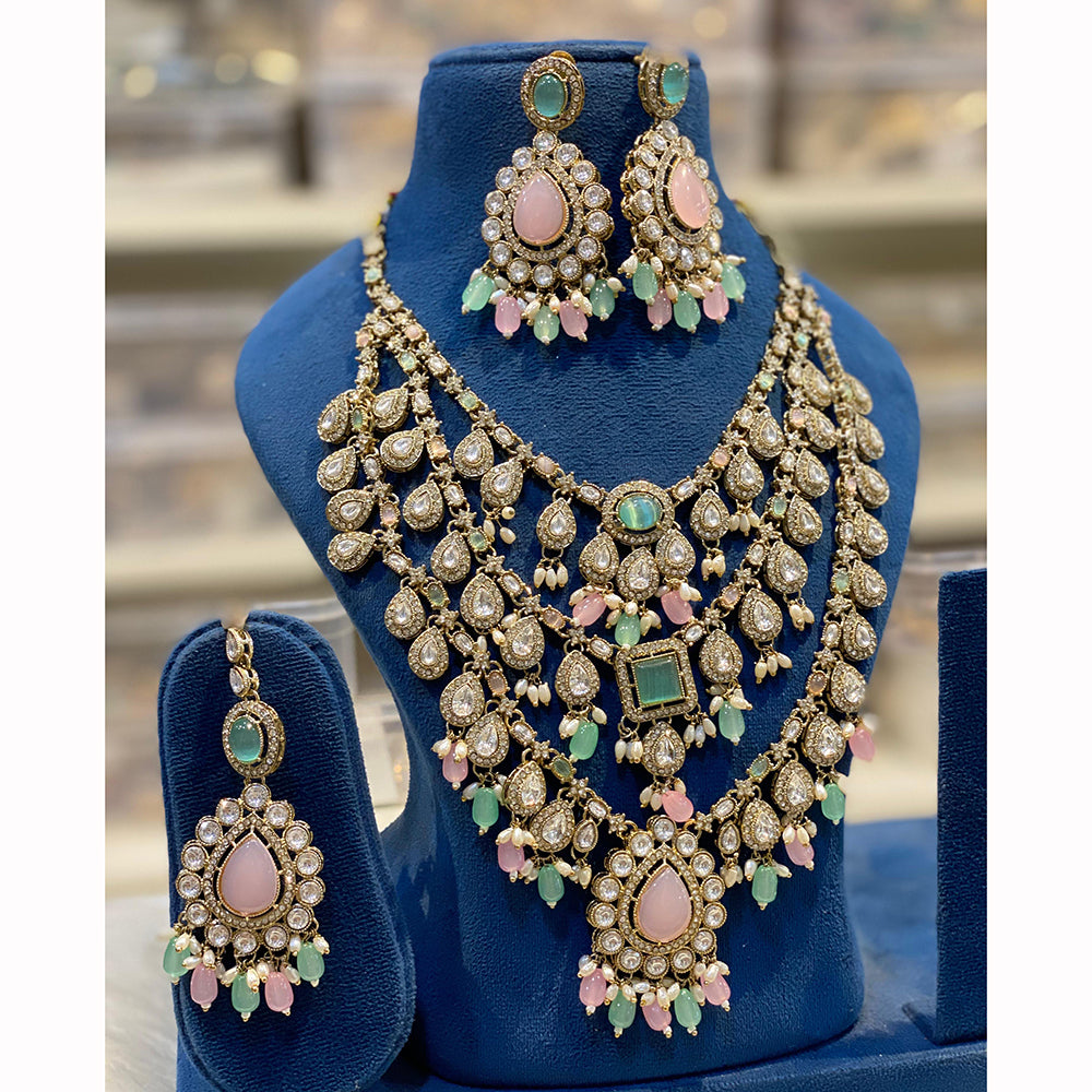 Hira Collections Sparkling Pota Kundan And Pearl Necklace Set