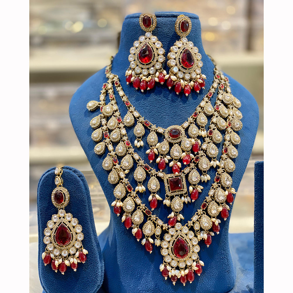 Hira Collections Sparkling Pota Kundan And Pearl Necklace Set