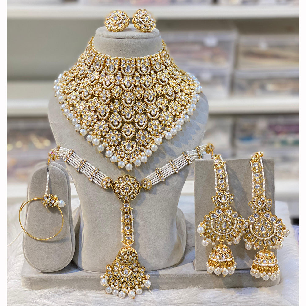 Hira Collections Sparkling Pota Kundan And Pearl Necklace Set