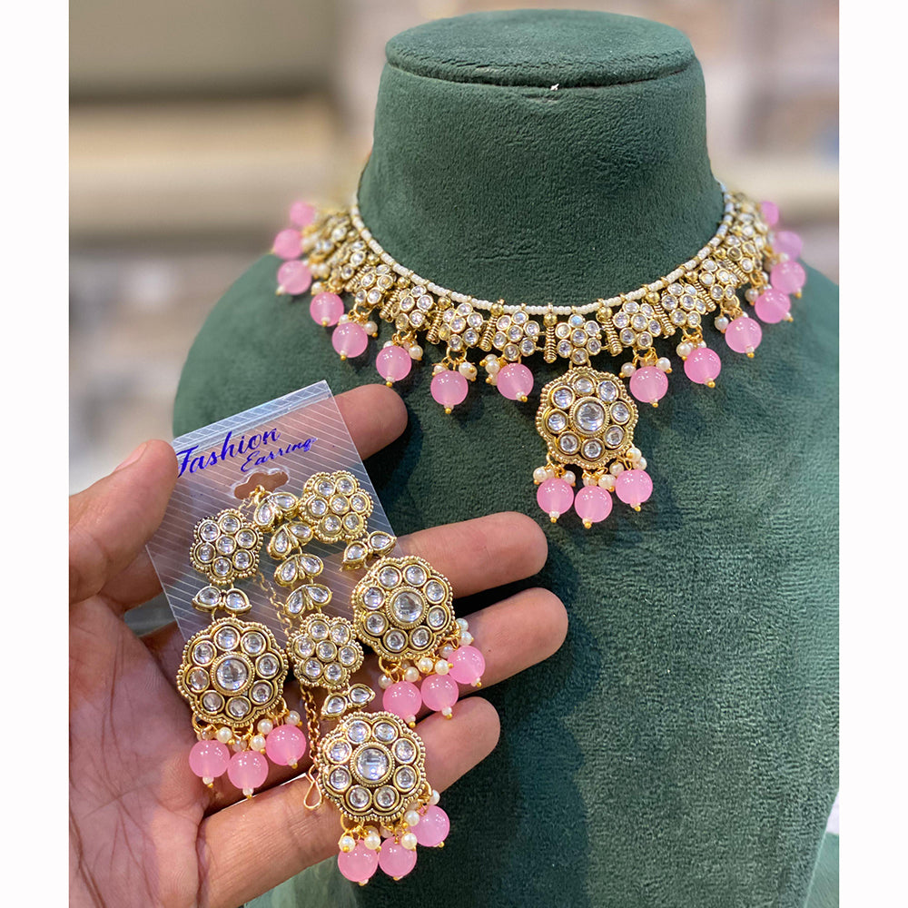 Hira Collection Luxurious Kundan Stone Pearl And Beads Necklace Set