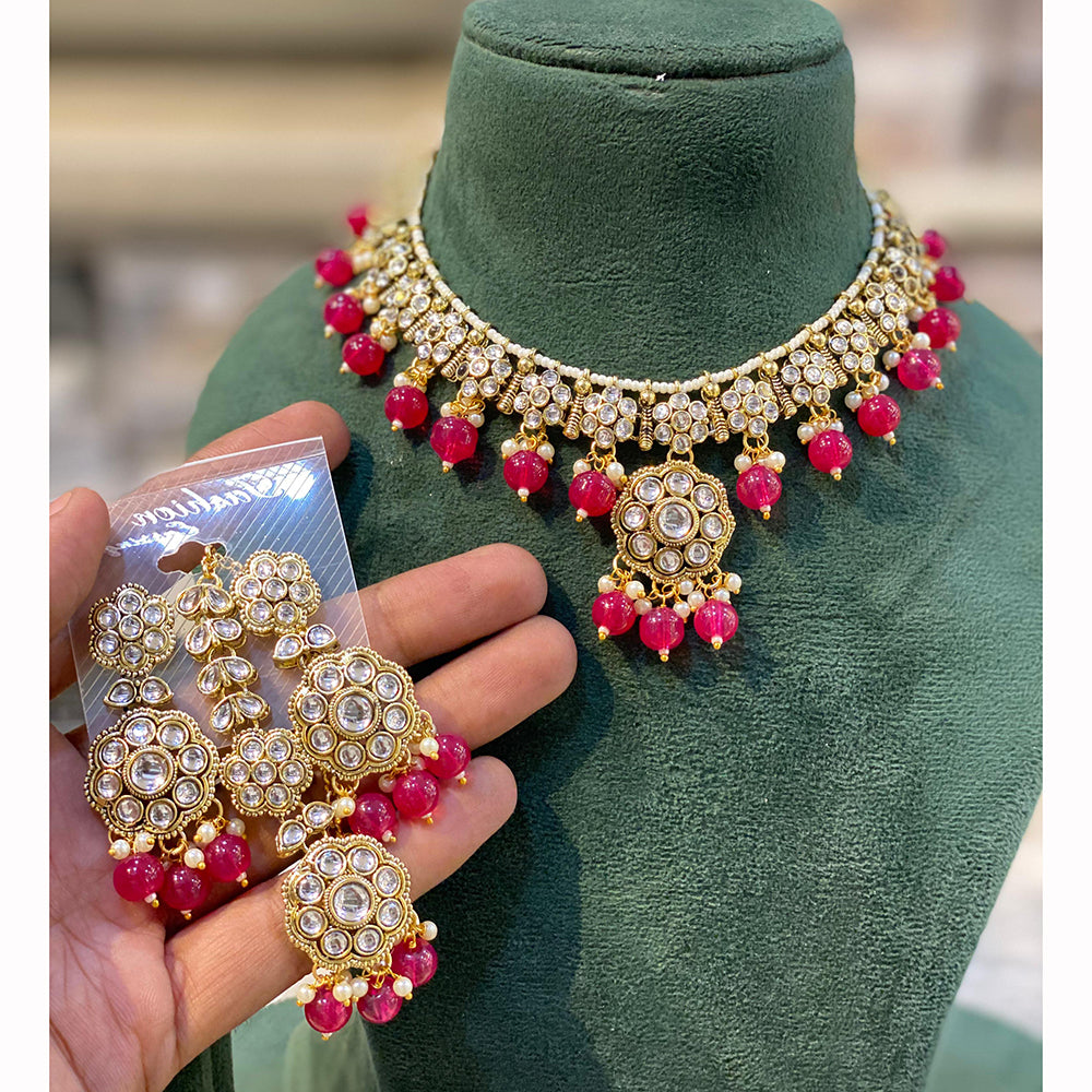 Hira Collection Luxurious Kundan Stone Pearl And Beads Necklace Set