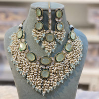 Hira Collection Luxurious Kundan Stone Pearl And Beads Necklace Set