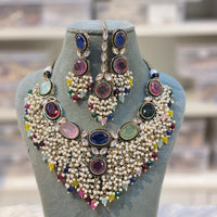 Hira Collection Luxurious Kundan Stone Pearl And Beads Necklace Set