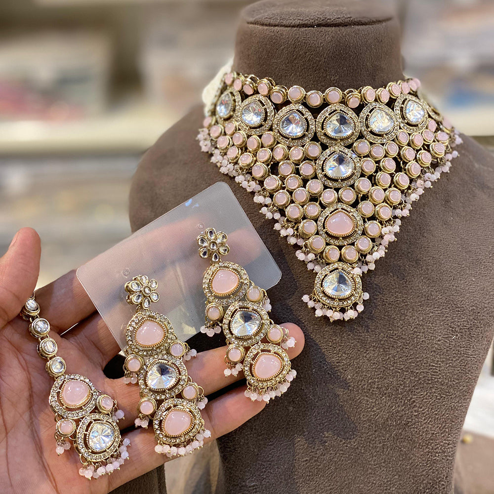 Hira Collection Luxurious Kundan Stone Pearl And Beads Necklace Set