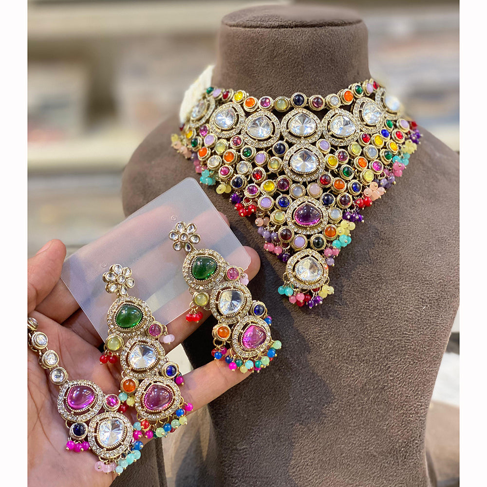 Hira Collection Luxurious Kundan Stone Pearl And Beads Necklace Set