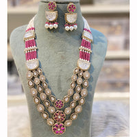 Hira Collection Pota Stone And Austrian Stone Pearl Necklace Set