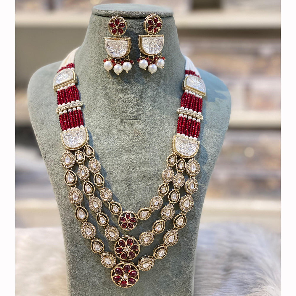 Hira Collection Pota Stone And Austrian Stone Pearl Necklace Set