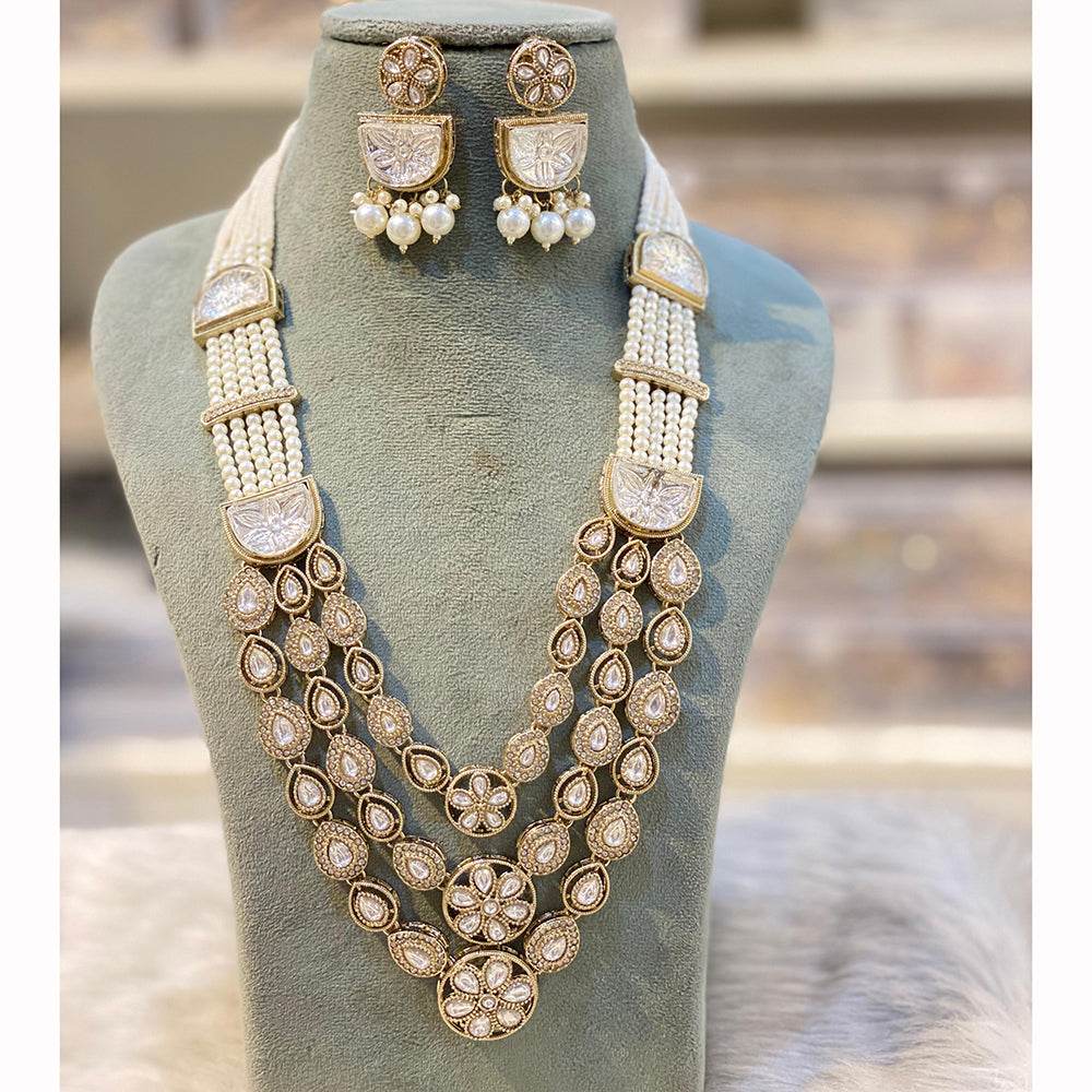 Hira Collection Pota Stone And Austrian Stone Pearl Necklace Set