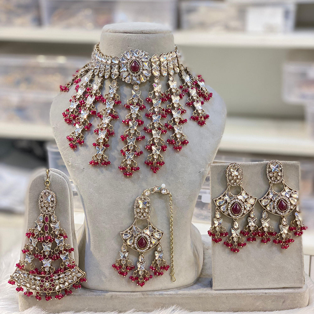 Hira Collection Austrian Stone And Pearl Choker Necklace Set