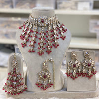 Hira Collection Austrian Stone And Pearl Choker Necklace Set