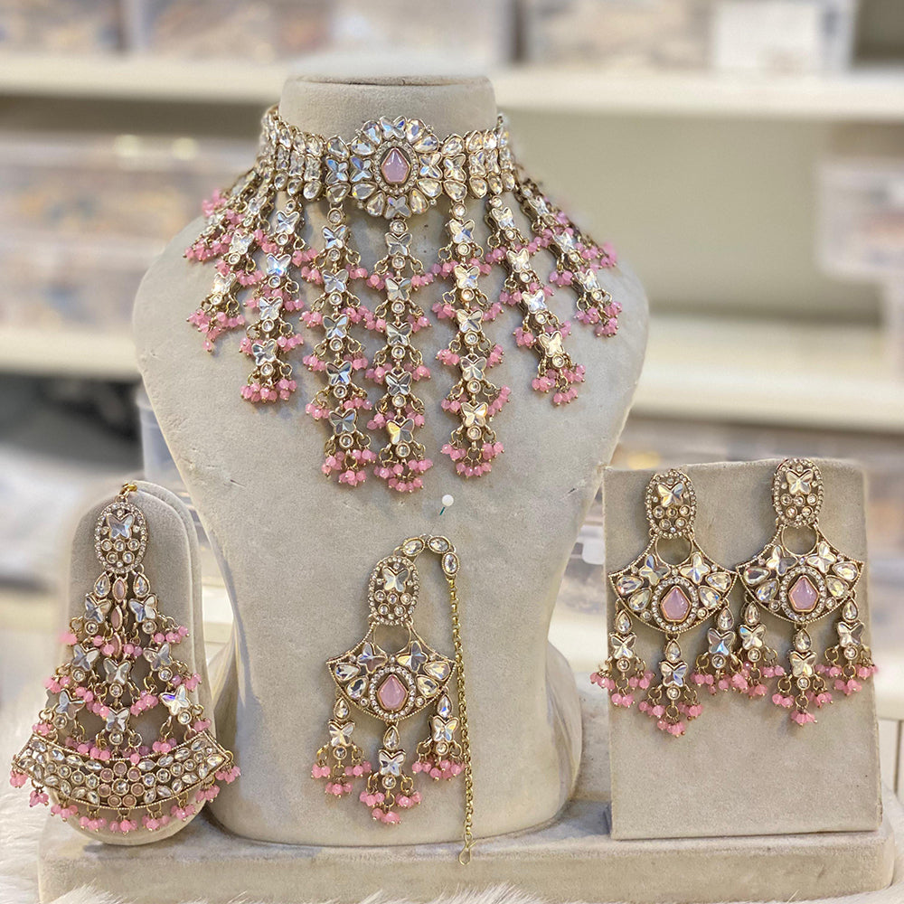 Hira Collection Austrian Stone And Pearl Choker Necklace Set