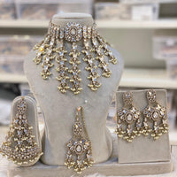 Hira Collection Austrian Stone And Pearl Choker Necklace Set